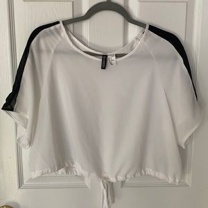 H&M Divided white crop top with sheer black sleeve
